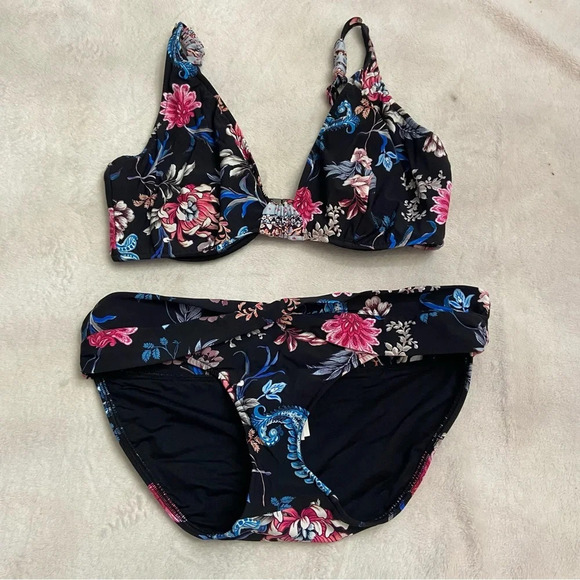 New! SET Seafolly Water Garden Bikini Top Bottoms Floral Black NWOT 28556 - Picture 3 of 12